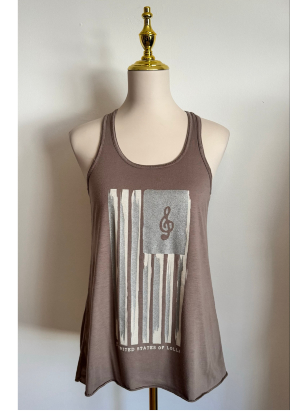 Women's Bella Tank Top Size M Brown Silver Graphic Print